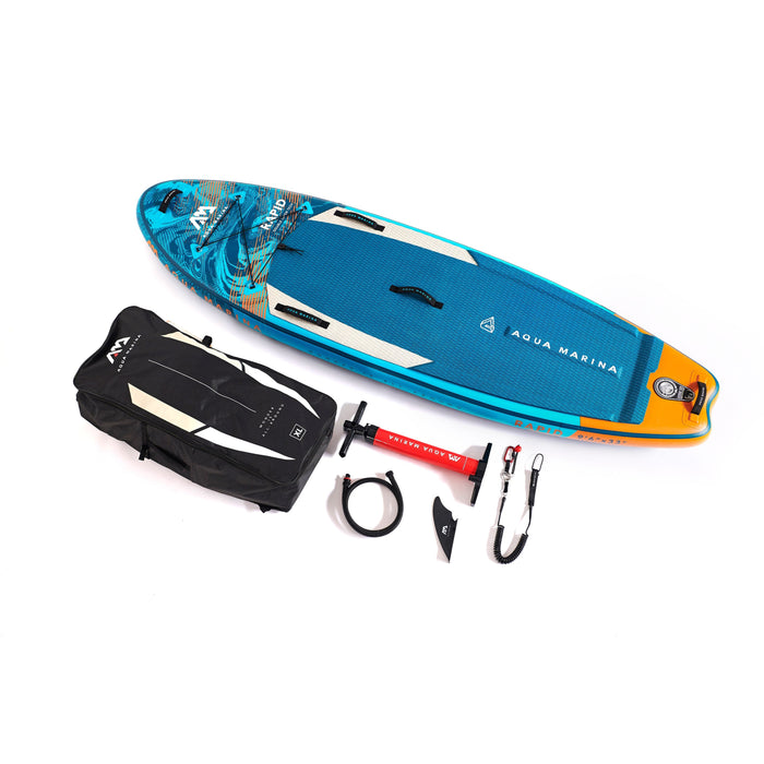 Aqua Marina Stand Up Paddle Board - RAPID 9'6" - Inflatable SUP Package, including Carry Bag, Fin, Pump & Safety Harness - Aqua Gear Supply