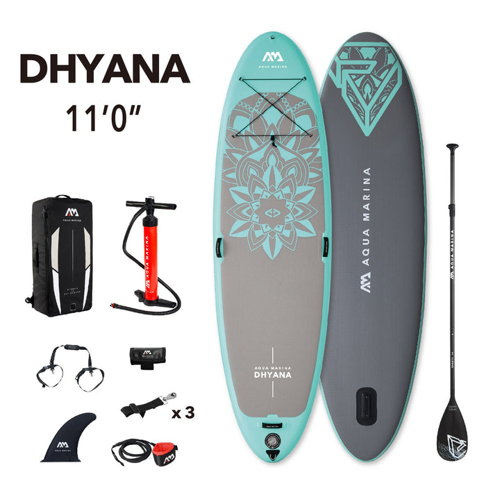 Aqua Marina Stand Up, Fitness Series, Yoga Paddle Board - DHYANA 11'0" - Inflatable SUP Package, including Carry Bag, Paddle, Fin, Pump & Safety Harness - Aqua Gear Supply
