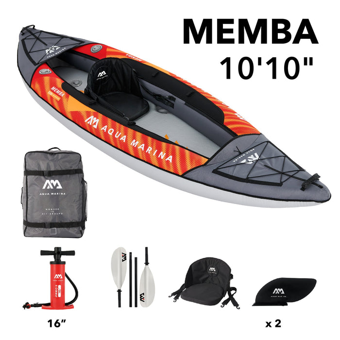 Aqua Marina TOURING KAYAK - MEMBA 10'10" - Inflatable KAYAK Package, including Carry Bag, Paddle, Fin, Pump - Aqua Gear Supply