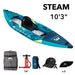 Aqua Marina, 1 Person, VERSATILE / WHITE WATER KAYAK - STEAM 10'3" - Inflatable KAYAK Package, including Carry Bag, Fin, Pump & Safety Harness - Aqua Gear Supply