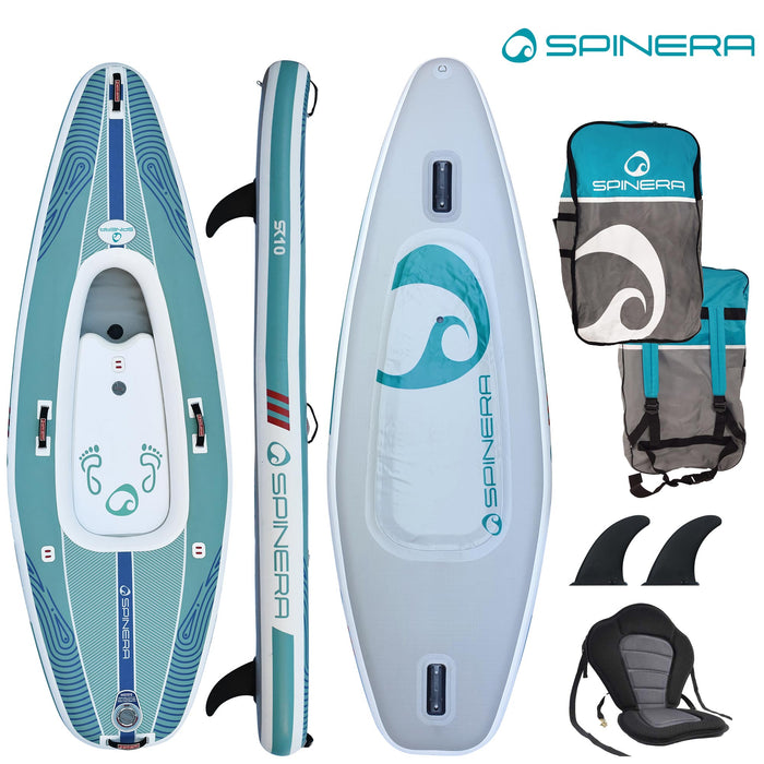 Spinera 10 Ft Inflatable Paddle Board Kayak Hybrid - The "SK 10" with Water Resistant Backpack, Kayak Seat and more - Aqua Gear Supply