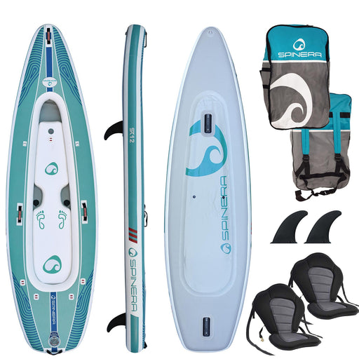 Spinera 12 Ft Paddle Board Kayak Hybrid - The "SK 12" with Heavy Duty Water Resistant Bag, 2 Kayak Seats, 2 Fins and more - Aqua Gear Supply